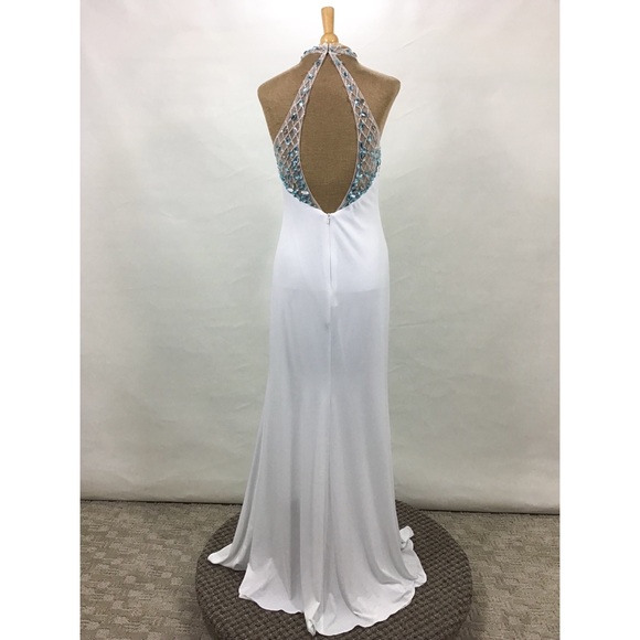 Crowning Touch | White Blue Rhinestone Formal Gown - Picture 2 of 6